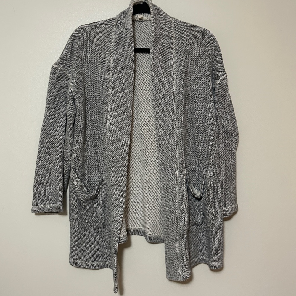 Eileen Fisher 100% Organic Cotton Gray Cardigan Pockets Drop Sleeve Sz XS